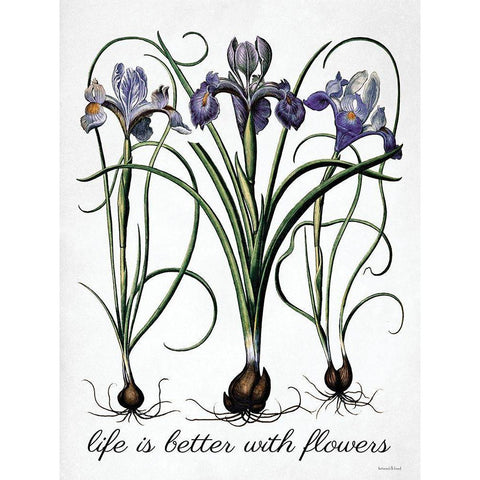 Life is Better with Flowers Black Modern Wood Framed Art Print by Lettered And Lined