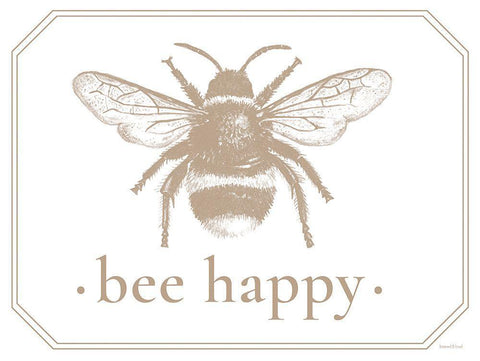 Bee Happy Black Ornate Wood Framed Art Print with Double Matting by Lettered And Lined
