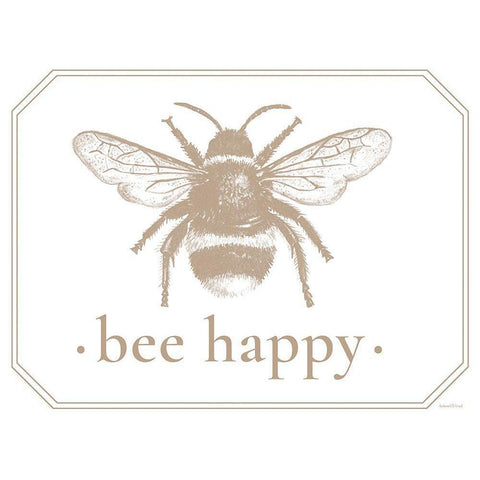 Bee Happy Black Modern Wood Framed Art Print with Double Matting by Lettered And Lined