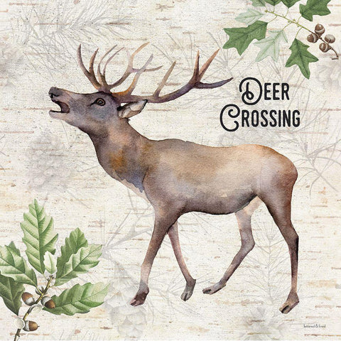 Deer Crossing White Modern Wood Framed Art Print with Double Matting by Lettered And Lined