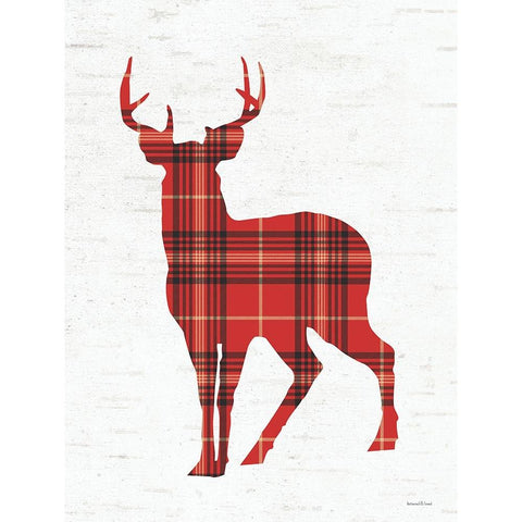 Plaid Deer Black Modern Wood Framed Art Print with Double Matting by Lettered And Lined