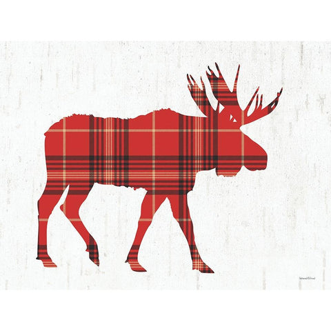 Plaid Moose White Modern Wood Framed Art Print by Lettered And Lined