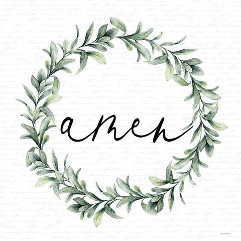 Amen Wreath White Modern Wood Framed Art Print with Double Matting by lettered and lined