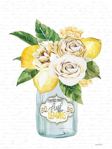 Lemons and Flowers Bouquet White Modern Wood Framed Art Print with Double Matting by lettered and lined