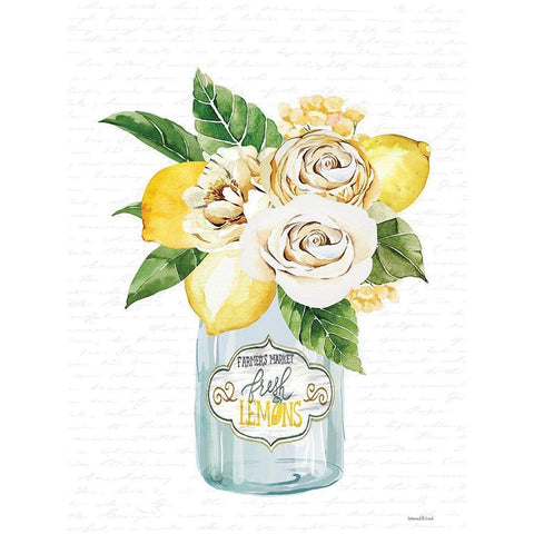 Lemons and Flowers Bouquet Gold Ornate Wood Framed Art Print with Double Matting by lettered and lined
