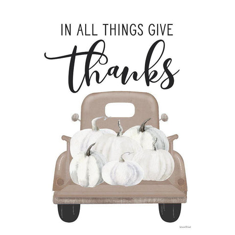 Give Thanks Pumpkin Truck Black Modern Wood Framed Art Print with Double Matting by Lettered And Lined