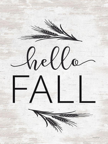 Hello Fall White Modern Wood Framed Art Print with Double Matting by Lettered And Lined