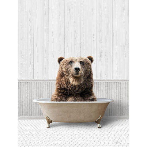 Bath Time Bear  White Modern Wood Framed Art Print by Lettered And Lined