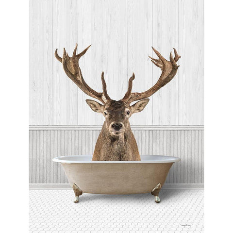 Bath Time Deer White Modern Wood Framed Art Print by Lettered And Lined