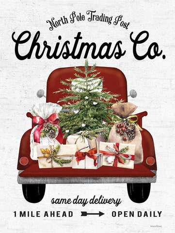 Christmas Co. Truck Delivery White Modern Wood Framed Art Print with Double Matting by Lettered and Lined