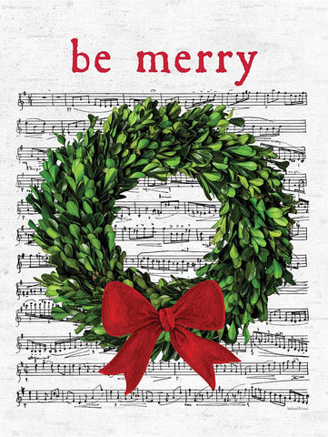 Be Merry Christmas Wreath Black Modern Wood Framed Art Print by Lettered and Lined