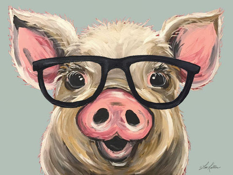 Smart Posey the Pig White Modern Wood Framed Art Print with Double Matting by Keller, Lee