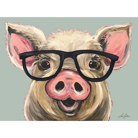 Smart Posey the Pig Black Modern Wood Framed Art Print by Keller, Lee
