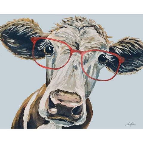 Cora the Cow Black Modern Wood Framed Art Print with Double Matting by Keller, Lee
