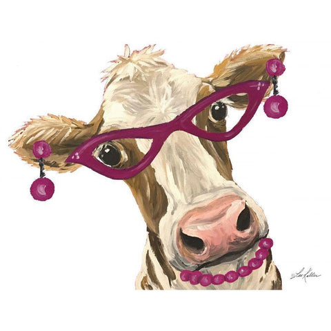 Fancy Miss Moo Moo White Modern Wood Framed Art Print by Keller, Lee