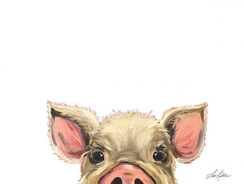 Peeking Pig White Modern Wood Framed Art Print with Double Matting by Keller, Lee