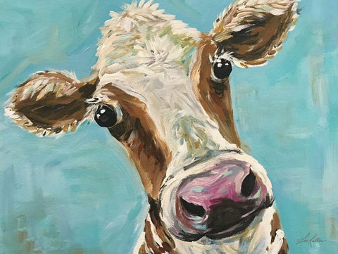Mr. Moo Moo White Modern Wood Framed Art Print with Double Matting by Keller, Lee