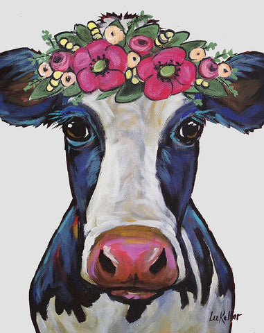 Georgia the Cow White Modern Wood Framed Art Print with Double Matting by Keller, Lee