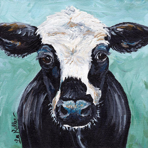 Clyde the Cow White Modern Wood Framed Art Print with Double Matting by Keller, Lee