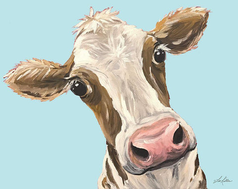 Moo Moo Looking at You White Modern Wood Framed Art Print with Double Matting by Keller, Lee