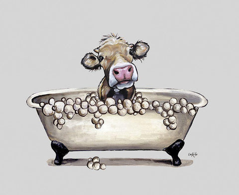 Farm Animal Bubble Bath I White Modern Wood Framed Art Print with Double Matting by Keller, Lee