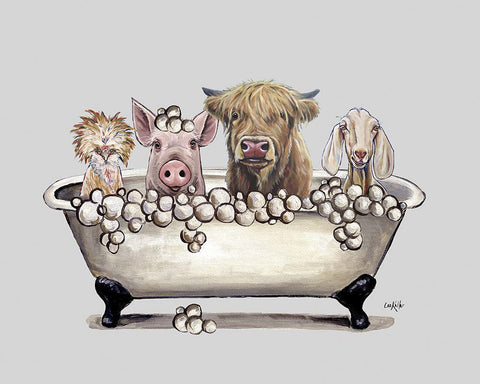 Farm Animal Bubble Bath II Black Ornate Wood Framed Art Print with Double Matting by Keller, Lee