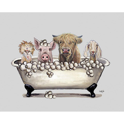 Farm Animal Bubble Bath II Gold Ornate Wood Framed Art Print with Double Matting by Keller, Lee