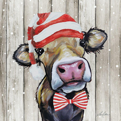 Christmas Cow I White Modern Wood Framed Art Print with Double Matting by Keller, Lee