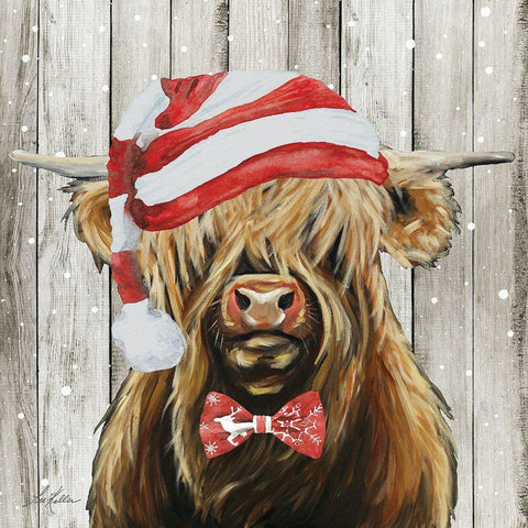 Christmas Cow II Gold Ornate Wood Framed Art Print with Double Matting by Keller, Lee