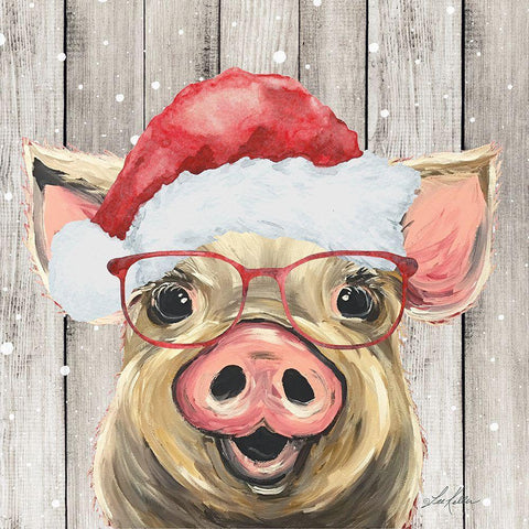 Christmas Pig I White Modern Wood Framed Art Print with Double Matting by Keller, Lee