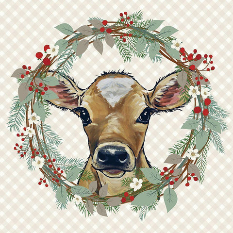 Christmas Calf Wreath White Modern Wood Framed Art Print by Keller, Lee