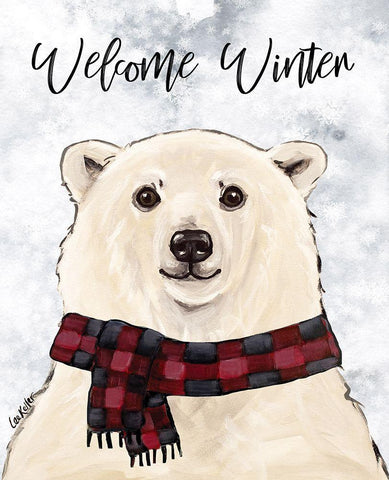 Welcome Winter Polar Bear Black Ornate Wood Framed Art Print with Double Matting by Keller, Lee