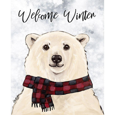Welcome Winter Polar Bear Black Modern Wood Framed Art Print by Keller, Lee