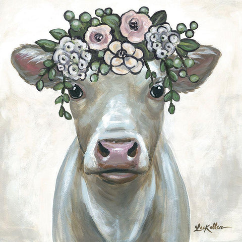 Milkshake Cow with Flowers Black Modern Wood Framed Art Print with Double Matting by Keller, Lee
