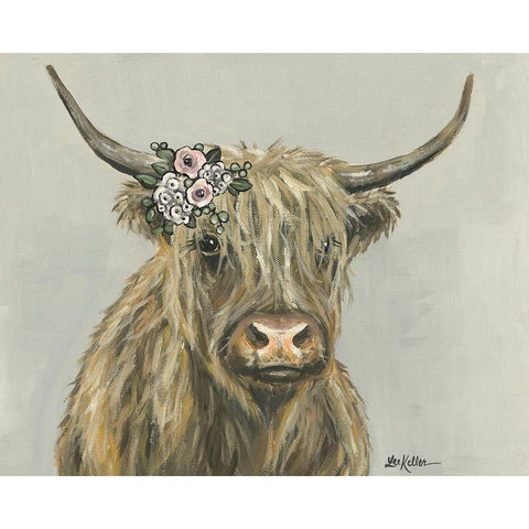 Fern the Highland with Flowers White Modern Wood Framed Art Print by Keller, Lee