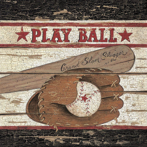 Play Ball Black Ornate Wood Framed Art Print with Double Matting by Spivey, Linda