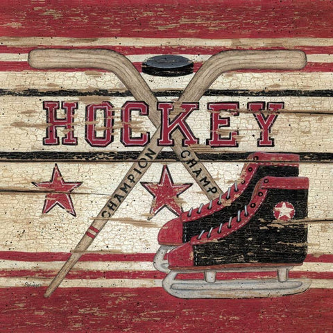 Hockey White Modern Wood Framed Art Print by Spivey, Linda