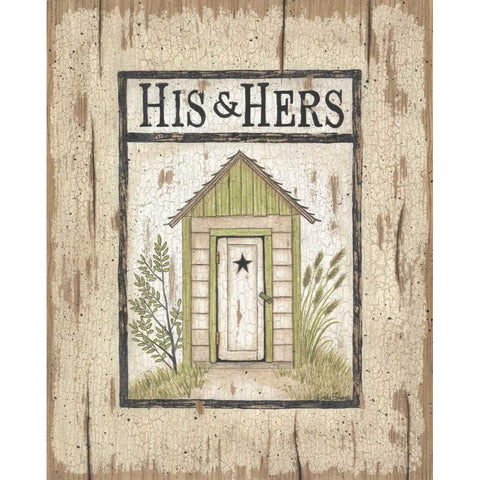 His and Hers Outhouse Black Modern Wood Framed Art Print with Double Matting by Spivey, Linda