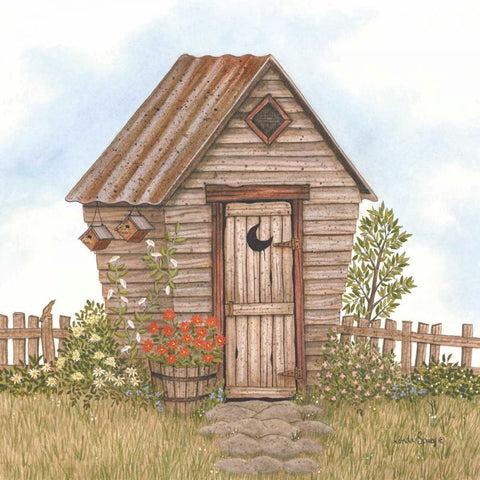 Garden Outhouses II White Modern Wood Framed Art Print with Double Matting by Spivey, Linda