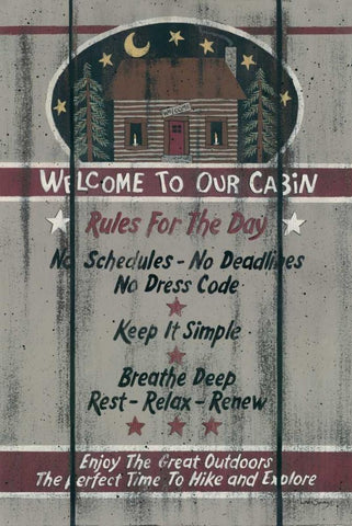 Cabin Rules for the Day White Modern Wood Framed Art Print with Double Matting by Spivey, Linda