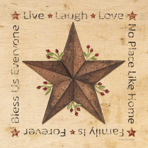 Live, Laugh, Love Barn Star Black Modern Wood Framed Art Print with Double Matting by Spivey, Linda