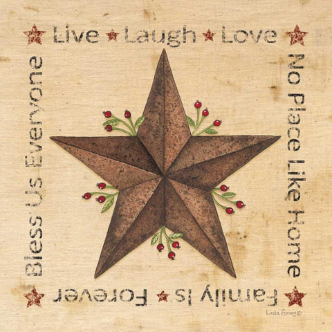 Live, Laugh, Love Barn Star Black Modern Wood Framed Art Print by Spivey, Linda