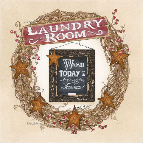 Laundry Room Wreath Gold Ornate Wood Framed Art Print with Double Matting by Spivey, Linda