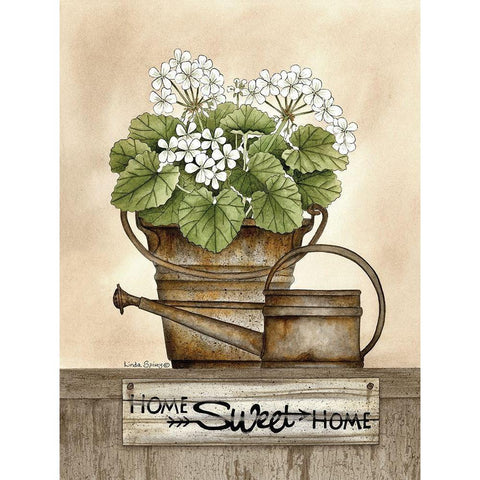 Home Sweet Home Geraniums White Modern Wood Framed Art Print by Spivey, Linda