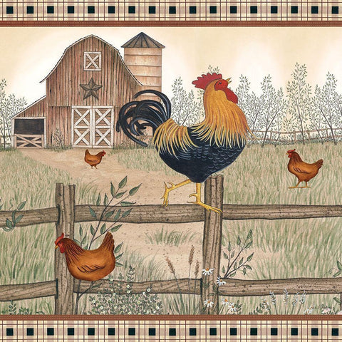 Rustic Farm Rooster Gold Ornate Wood Framed Art Print with Double Matting by Spivey, Linda