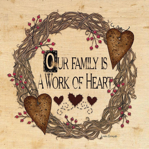 Our Family is a Work of Heart White Modern Wood Framed Art Print with Double Matting by Spivey, Linda