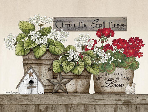 Cherish the Small Things Geraniums Black Ornate Wood Framed Art Print with Double Matting by Spivey, Linda