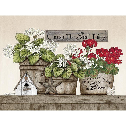 Cherish the Small Things Geraniums White Modern Wood Framed Art Print by Spivey, Linda