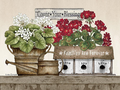 Count Your Blessings Geraniums White Modern Wood Framed Art Print with Double Matting by Spivey, Linda