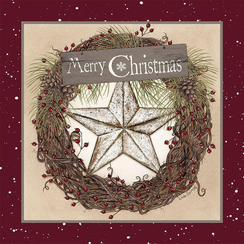 Christmas Barn Star Wreath White Modern Wood Framed Art Print with Double Matting by Spivey, Linda